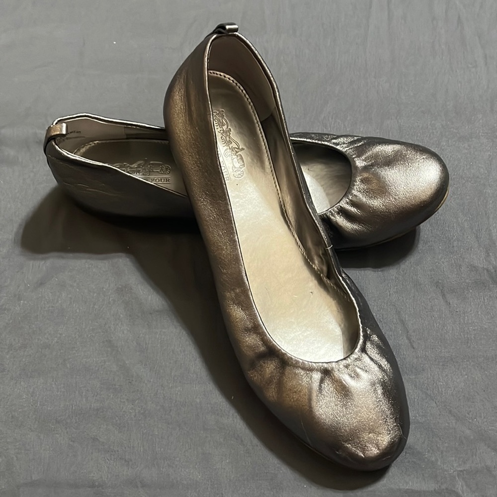 COACH & Four Ballet Flats Westport St. Metallic Silver Pewter, size 8 M